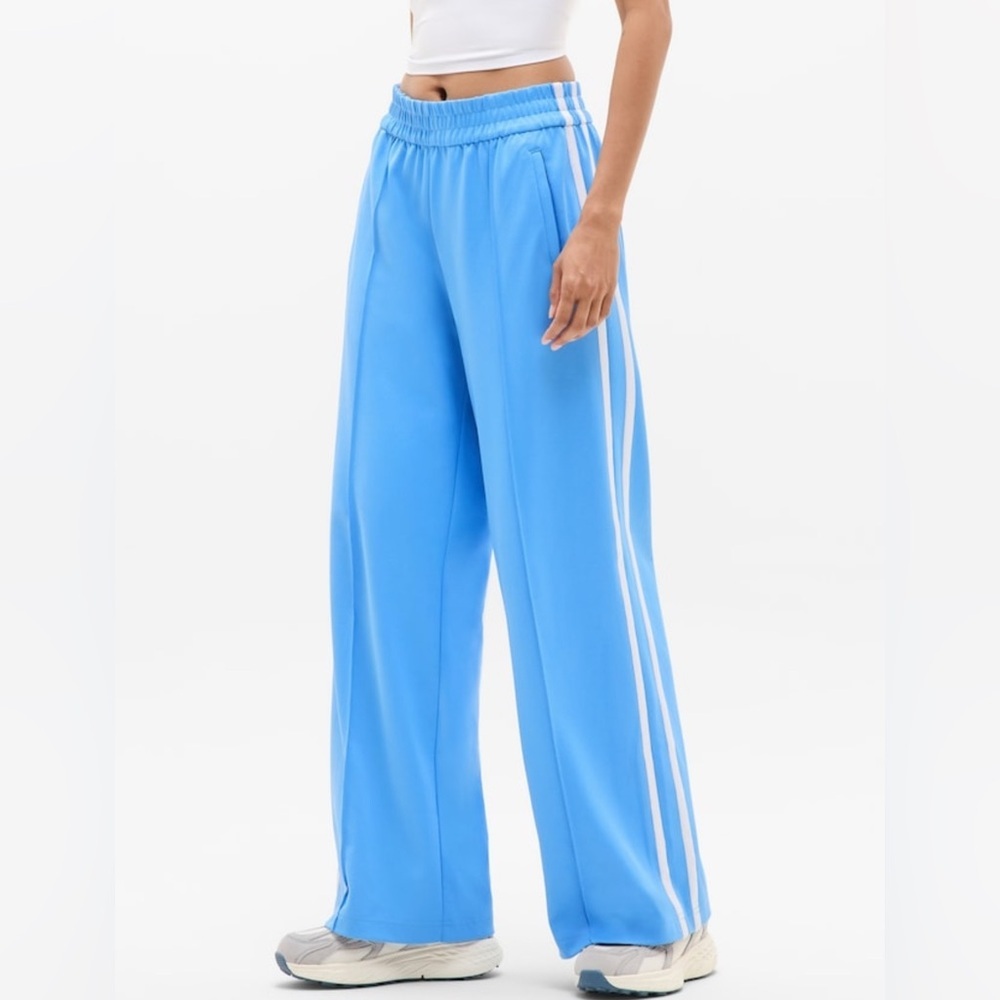NWT Athleta Tempo Wide Leg Cornflower/White Track Pant Sz S (#767520)